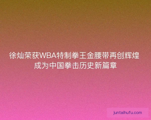 徐灿荣获WBA特制拳王金腰带再创辉煌 成为中国拳击历史新篇章